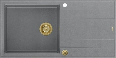 Lavabo kuzhine Laveo GraniteQ EVAN 146 XL, 1 legen, me pjatalarëse, gri Silver Stone me elemente ari