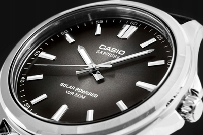 Рачен часовник Casio Standard MTS-RS100L-1AV, соларен, кожен ремен, црн бројчаник