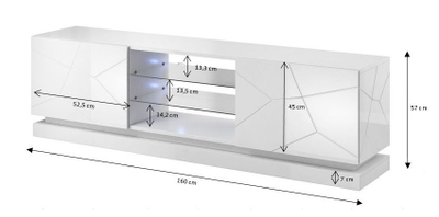 Komodë TV Bed Meble QIU 160, MDF, me shkëlqim, e bardhë