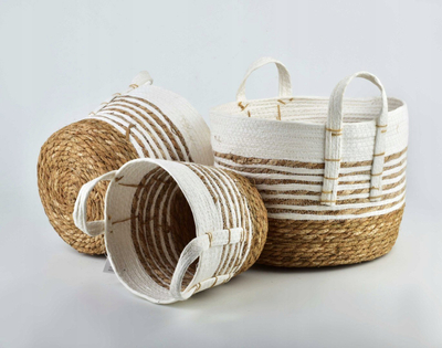 Shportë dekorative BALI Basket L, 28x23cm, seagrass, ngjyrë natyrale me të bardhë