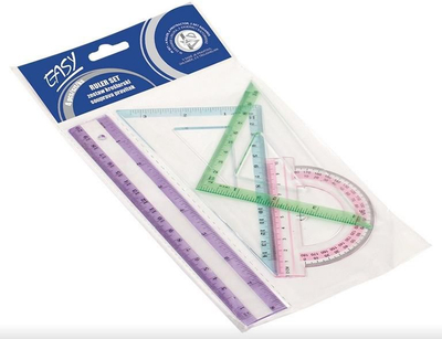 Set vizore Easy Ruler Set, 20 cm, plastikë transparente, shumëngjyrëshe
