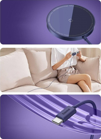 Karikues wireless magnetik Baseus, 15W, Qi Qi2, i bardhë