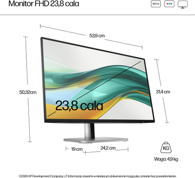 Monitor HP 524pf, 23.8", Full HD, argjendtë e zezë