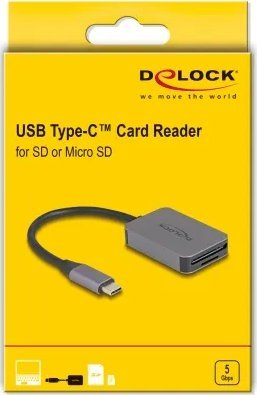 Lexues kartash DeLOCK USB Type C, SD edhe microSD, alumin, gri