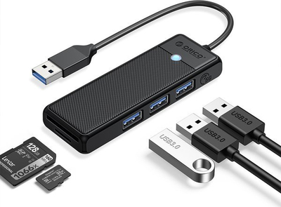 HUB USB Orico PAPW3AT-U3-015-BK, 3 porta USB 3.0, lexues kartelete SD/TF, i zi