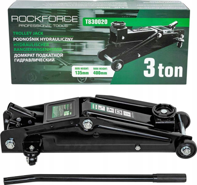 Хидрауличен крик ROCKFORCE Trolley Jack 3T, капацитет 3 тон, 135-400mm, црвен