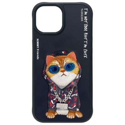 Maskë telefoni Audi Nimmy Case iPhone 15 6.1", Glasses Cool Cat, e zezë