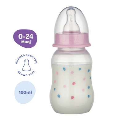 Shishe PP me qafë standarde Baby Nova (0-24 muaj), 130ml, rozë