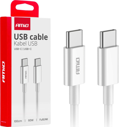 Кабел за полнење USB C AMiO 03896, 60W, 1m, бел
