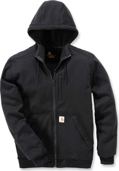 Bluzë me kapuç Carhartt Wind Fighter, me zinxhir komplet, material fleece, e zezë
