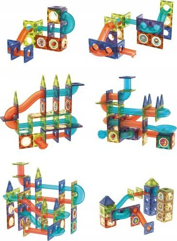 Lodër ndërtimi magnetike Light Magnetic Blocks Marble Run, 110 pjesë, me drita LED, shumëngjyrëshe