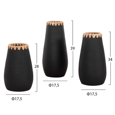 Set vazo dekorative HM4372, 3 copë, terrakotë, të zeza