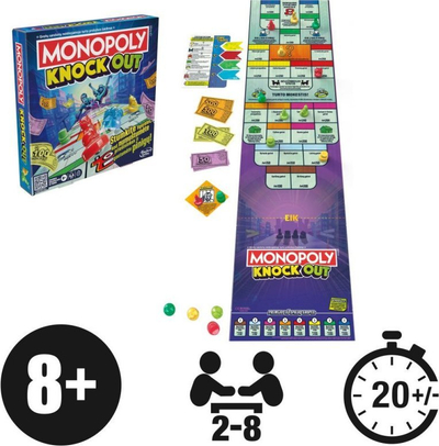 Lojë tavoline Hasbro Monopoly Knockout, për 2 deri në 8 lojtarë, manual lituanisht, shumëngjyrëshe