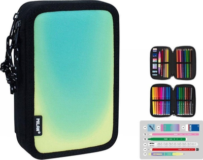 Penar Milan Pencil Case 2-level Sunset, me pajisje, i zi jeshil