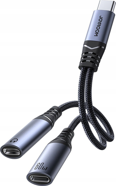 Adapter audio Joyroom 2 në 1, USB C në dy USB C, 60W, gri
