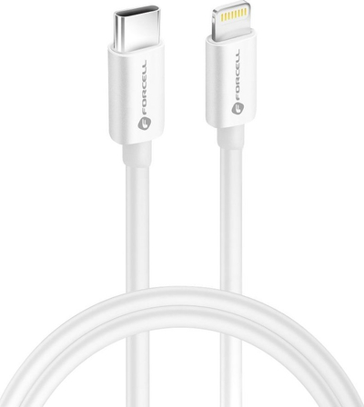 Kabllo Forcell F-energy C901, USB-C me Lightning, 3A 30W PD, 1m, e bardhë