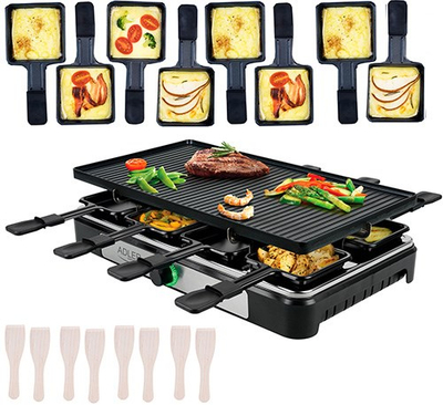 Grill elektrik Adler AD 6616 Raclette 4 në 1, 1400W, për 8 persona, i zi