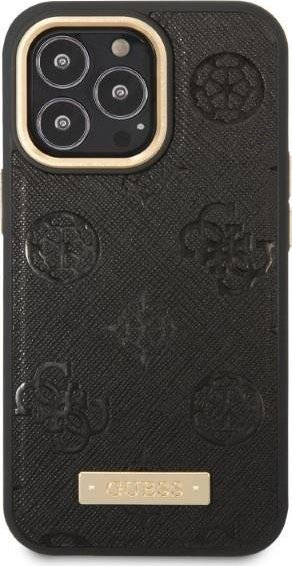 Mbulesë telefoni Guess Peony Logo Plate GUHMP13LSAPSTK, për iPhone 13 Pro 13 6.1", MagSafe, e zezë