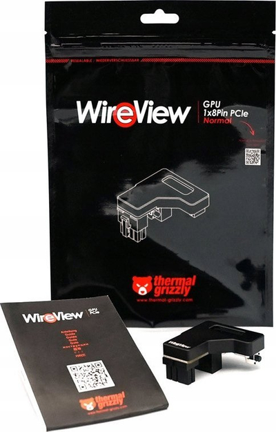 Мерач на енергија за графички процесор Thermal Grizzly WireView, 1x 8-пин PCIe, OLED екран, црн