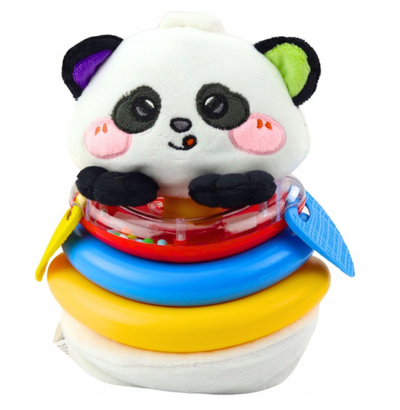 Lodër sensoriale LEAN TOYS Panda Tumbler, unaza piramidë, zile dhe kafshues, shumëngjyrëshe