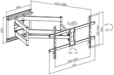 Ѕиден држач за ТВ Brateck LPA84-486XL, 43\"-90\", до 60kg, црна