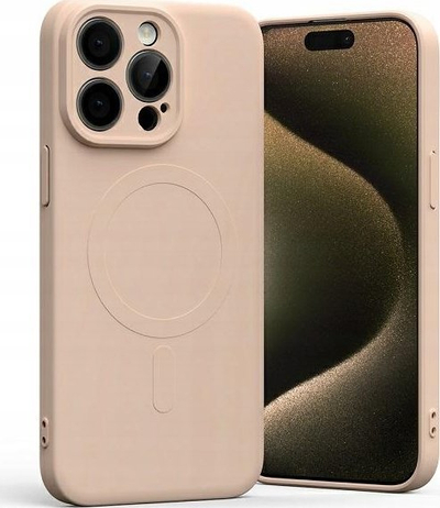 Mbrojtëse telefoni Mercury Semi Silicon MagSafe për iPhone 15 Pro Max, silikoni gjysmë i butë, me mikrofibër, rozë Pink Sand