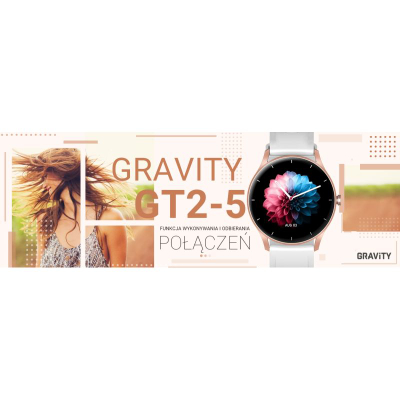 Smartwatch Gravity GT2 5, ekran 1.28" IPS, IP67, rozë gold me rrip gri