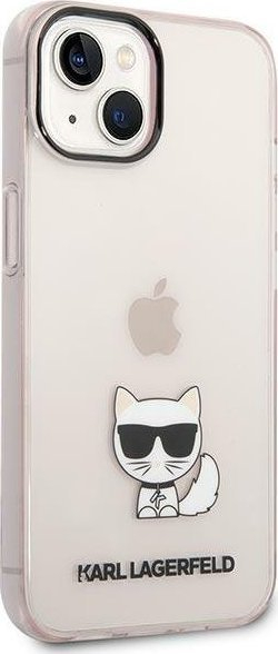 Kasë telefoni Karl Lagerfeld KLHCP14MCTTRI për iPhone 14 Plus, hardcase TPU, dizajn Choupette Body, rozë transparente