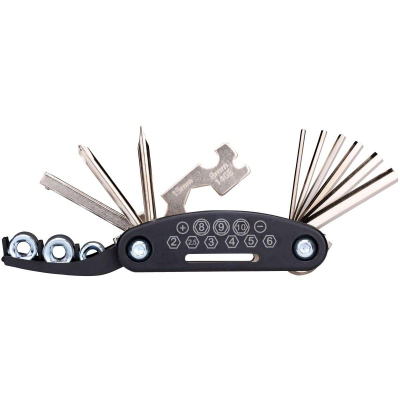 Set veglash biçiklete Dunlop 14 copë, multitool edhe pompë, me çantë, i zi