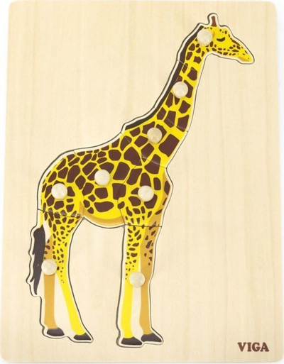 Puzzle druri Viga Toys Giraffe Montessori, me kunja, shumëngjyrëshe
