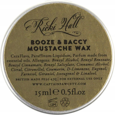 Dyllë për mustaqe Captain Fawcett Ricki Hall Booze and Baccy, mbajtje e fortë, 15ml