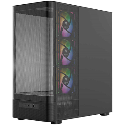 Kuti gaming MODECOM Volcano AQ400 ARGB, MIDI Tower, 4 ventilatorë ARGB, e zezë