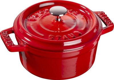 Tenxhere gize Staub Mini Round Cocotte, 10 cm, me kapak, e kuqe qershi