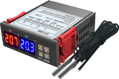 Termostat dypësor LECHPOL STC-3008, 230V, me dy sonda, i zi