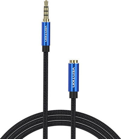 Аудио кабел Vention Cotton Braided TRRS, продолжувач 3.5 mm машко во женско, 3m, сина
