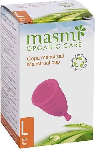 Kupë menstruale Masmi Size L, e ripërdorshme, për fluks mesatar deri të bollshëm, transparente