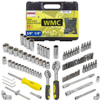 Set veglash WMC 94 copë, koka 1/4" dhe 3/8" 4-22mm, kuti plastike, gri