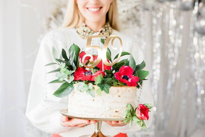 Topper torte PartyDeco 50, 20.5cm, ngjyrë ari