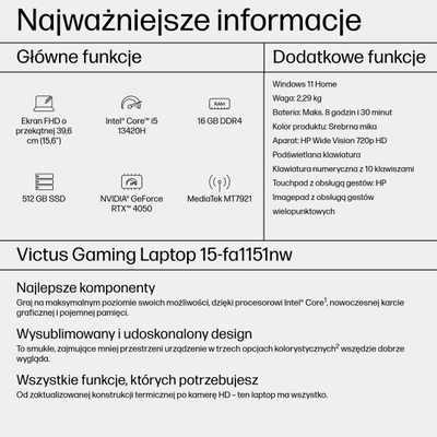 Laptop за гејминг HP Victus 15-fa1151nw, i5-13420H, 15.6" 144Hz, 16GB RAM 512GB SSD, RTX 4050, црн