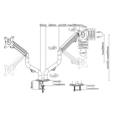 Krah montimi për monitor Gembird MA-DA2-02, 17"-32", deri 8 kg, i zi