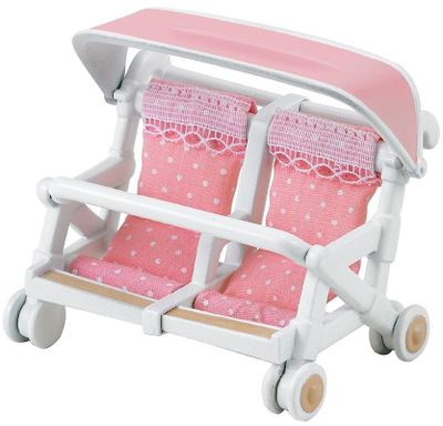 Karrocë lodër dyshe Epoch Sylvanian Families Double Stroller 2920, për bebe lodër, shumëngjyrëshe