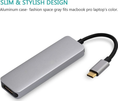 USB hub RoGer 5n1, USB C, 2x USB 3.0, HDMI, gri