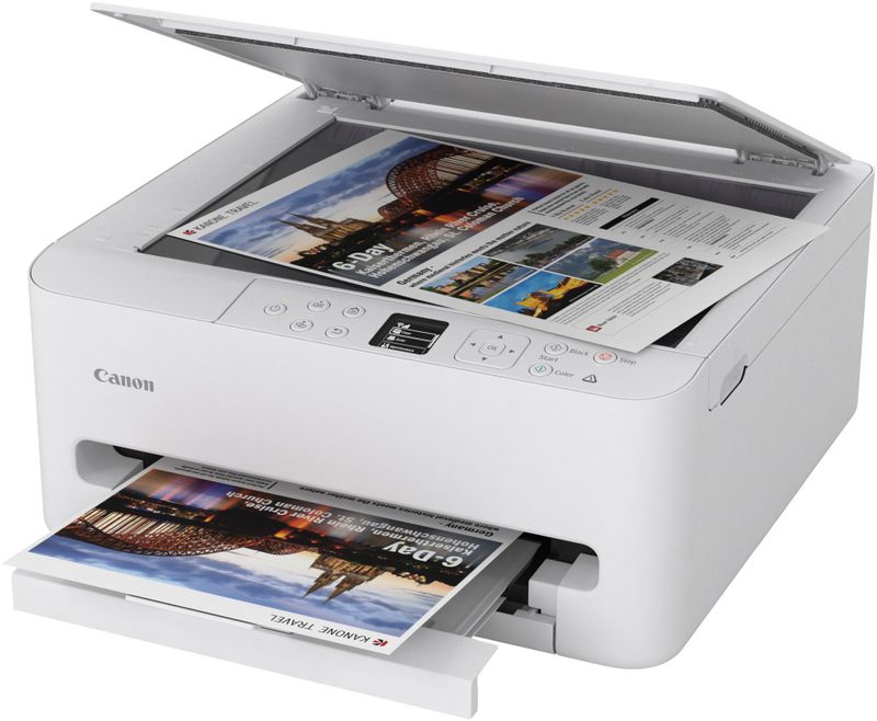 Printer multifunksional Canon PIXMA TS6550i, me ngjyra, Wi‑Fi, i bardhë