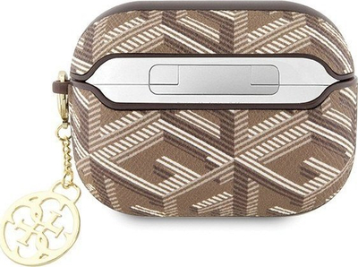 Mbështjellës për kufje Guess GUAPPGCE4CW GCube Charm, për AirPods Pro, lëkurë eko, kafe