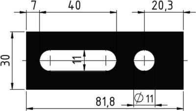 Adapter montimi për vida dyfijëshe, inox A2, 80×30×5 mm, gri metalike