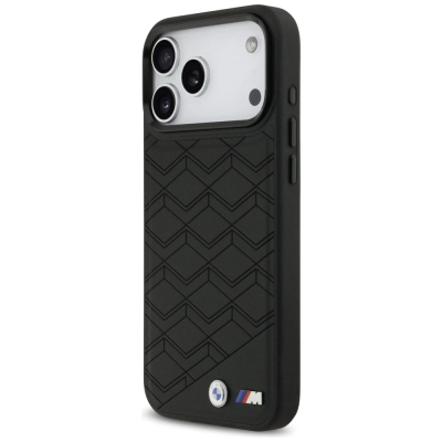 Kapak telefoni BMW M Shape Logo MagSafe për iPhone 17 Pro Max, eco leather, i zi