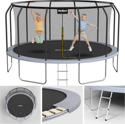 Trampolinë kopshti Rebel Active PRO 14ft 427cm, rrjet mbrojtës, shkallë, e zezë