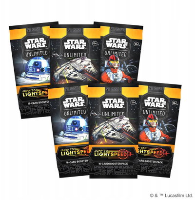 Кутија игра со карти Star Wars Unlimited Jump to Lightspeed Prerelease, 6 booster packs, над 12 години, шарена
