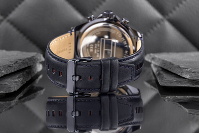 Orë dore Tommy Hilfiger 1710655, 48mm, mban ujë deri në 5 bar, rrip lëkure, blu