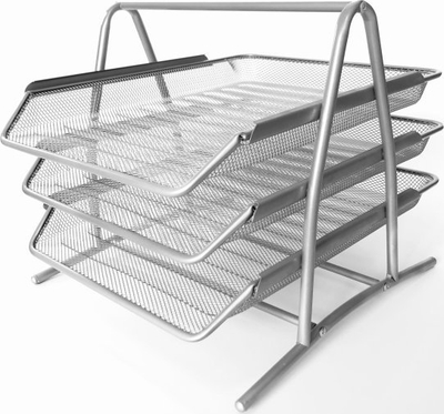 Tabaka letra Metal Mesh Silver, set me 3 nivele, 300x360x260mm, argjendtë
